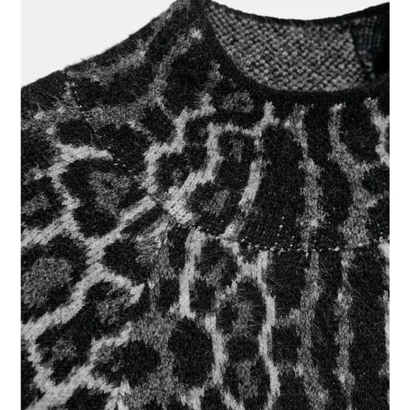 Zara NWT gray black snake skin print 3/4 sleeve wide sleeve knit sweater jumper - Picture 10 of 14